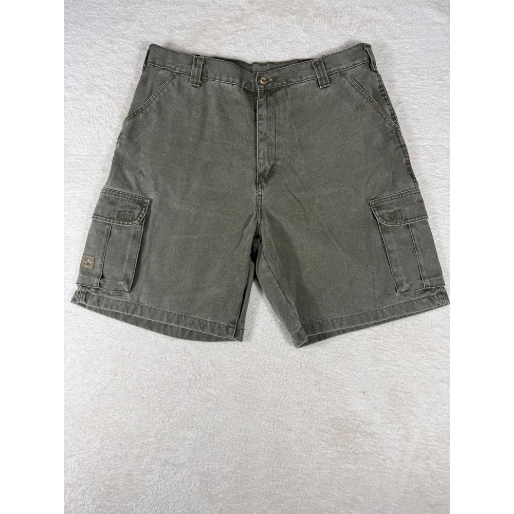 Rugged wear Cargo Shorts Mens 36 Olive Green Good Cotton Canvas Workwear Utility
